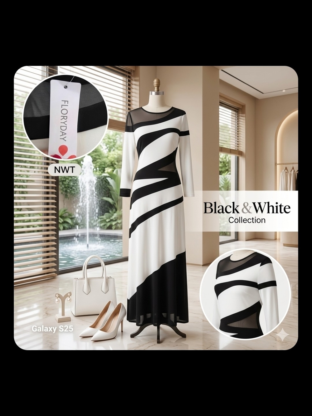 🖤🤍 Heartbreaking Collection Floryday Black & White Midi Dress 🟥 Size US 14/16
